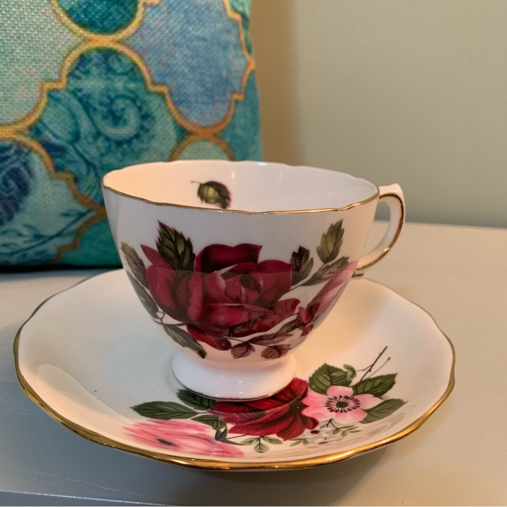 Vintage Queen Anne English Bone China, Tea Cup and Saucer Victorian Rose